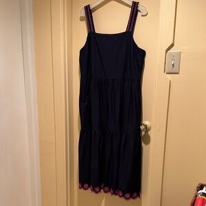 J. Crew Navy Dress with Pink Trim